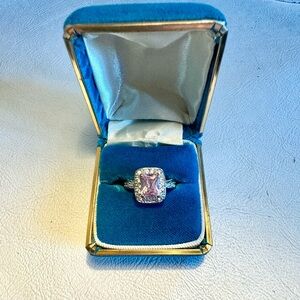 Vintage Pink Square Crystal Wedding/Engagement Ring